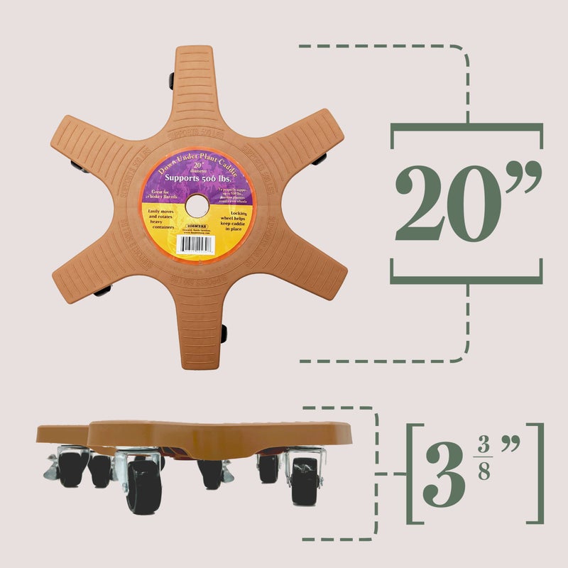 Bosmere 20" Plant Caddie - Heavy-Duty Rolling Plant Stand with Locking Wheels, 500 lb Capacity â€“ Durable Plant Caddy for Indoor/Outdoor Use, Terra Cotta - Image 4